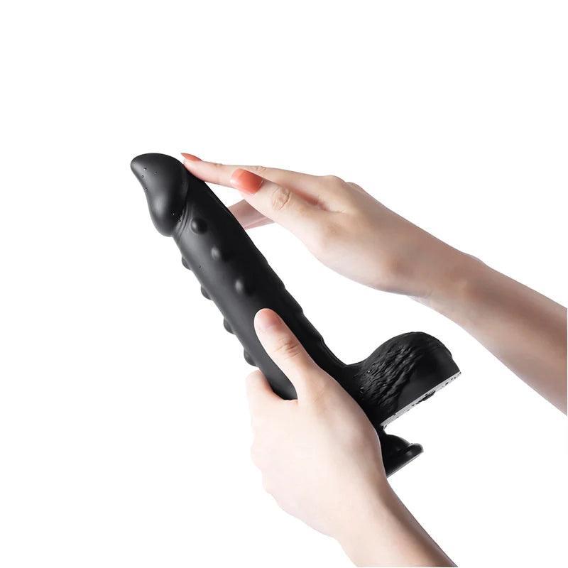 Alger 8-Inch Thrusting Black Dragon Dildo - Vibrating Self-Thrusting Toy - Xoxomoving