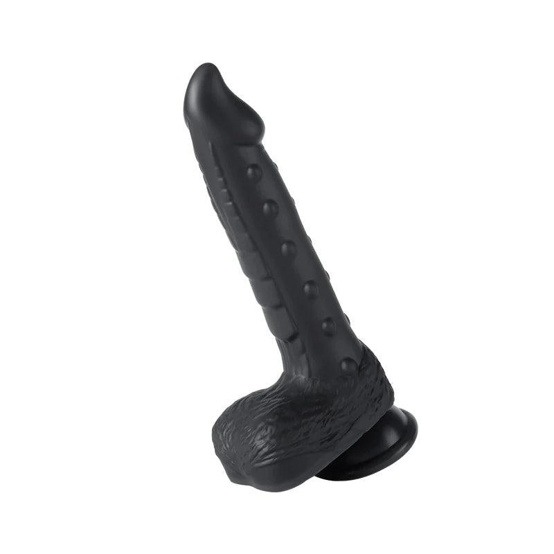 Alger 8-Inch Thrusting Black Dragon Dildo - Vibrating Self-Thrusting Toy - Xoxomoving