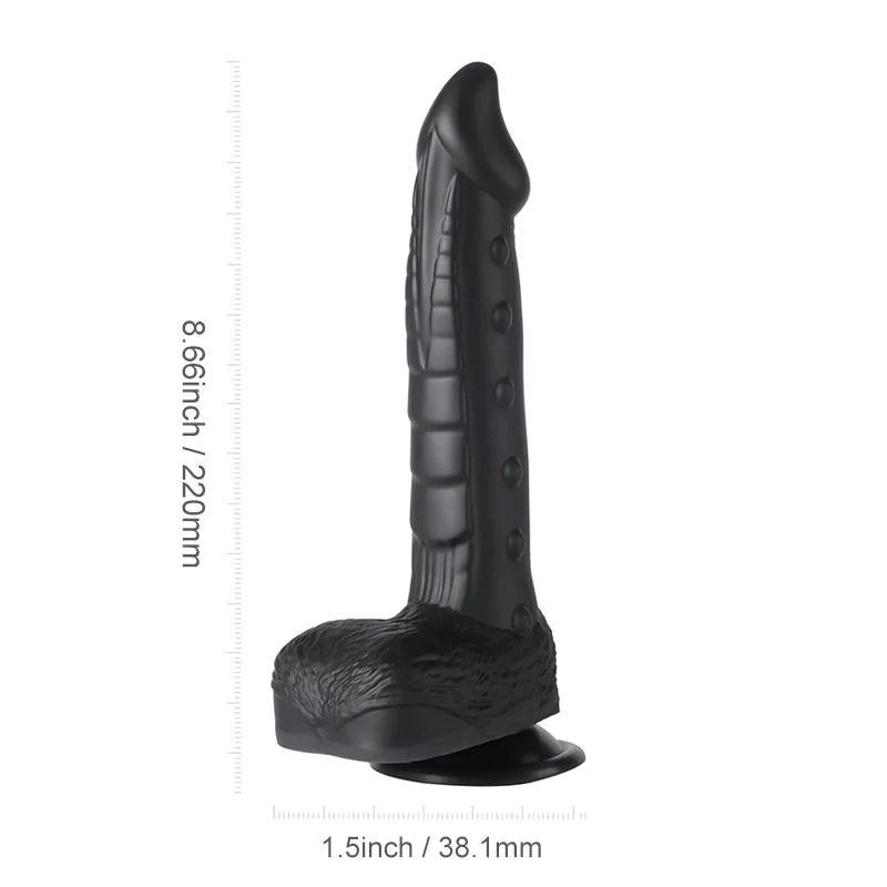 Alger 8-Inch Thrusting Black Dragon Dildo - Vibrating Self-Thrusting Toy - Xoxomoving