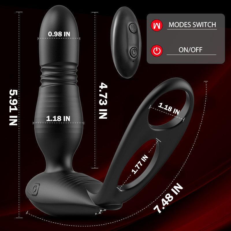 Alston Low Noise 10 Thrusting & Vibrating Double Cock Rings Silicone Prostate Massager - Xoxomoving