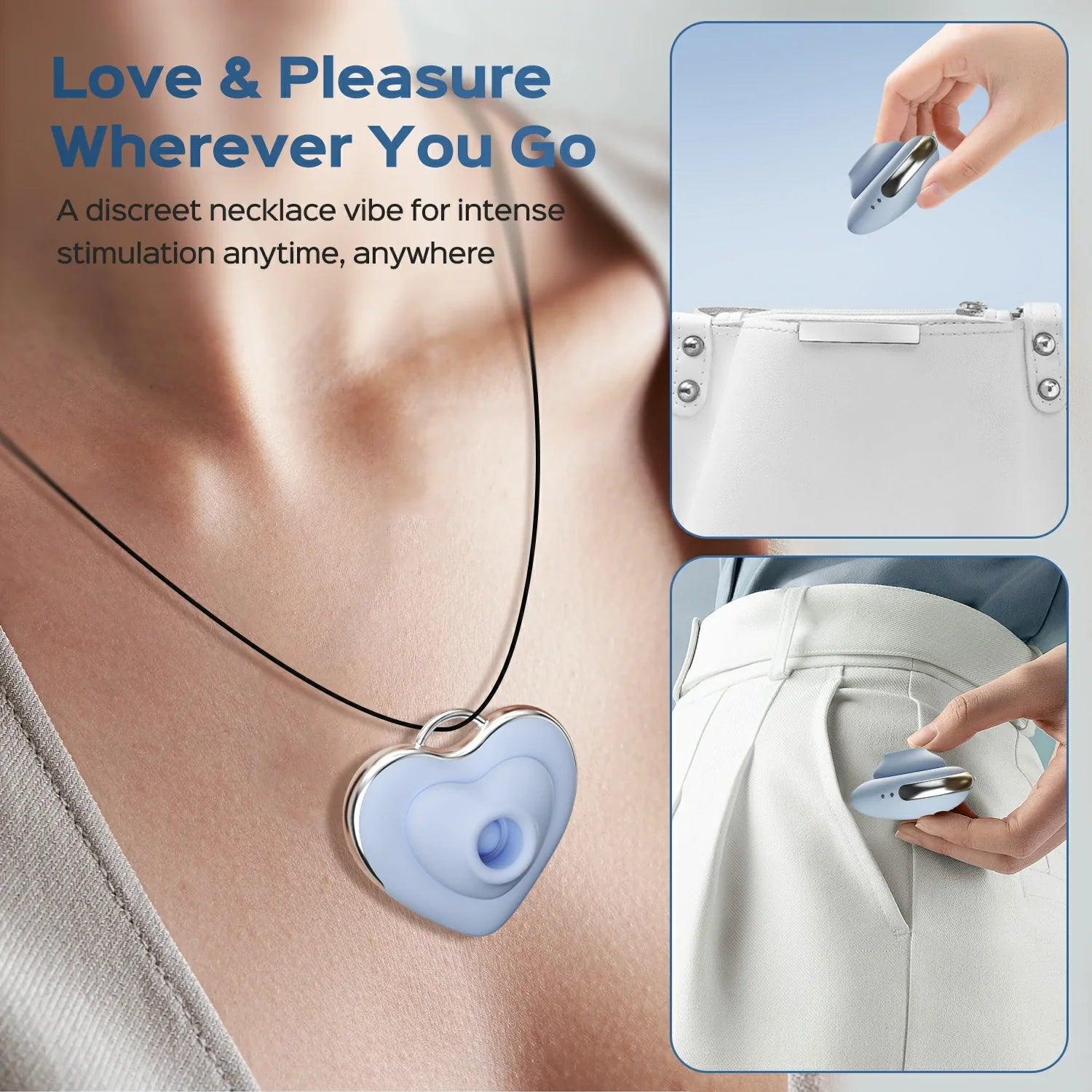 Amore - Wearable Heart Necklace Vibe Sucking & Tapping Mini Clitoral Stimulator - Xoxomoving