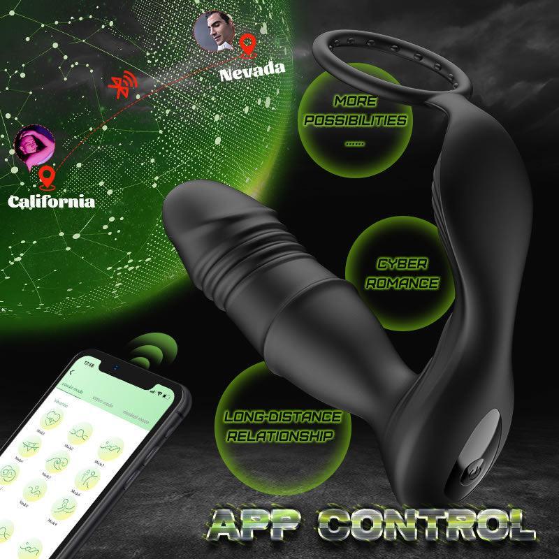 APP/Controller & 9-Telescopic / Vibration & Penis Ring Locking Prostate Massager - Xoxomoving