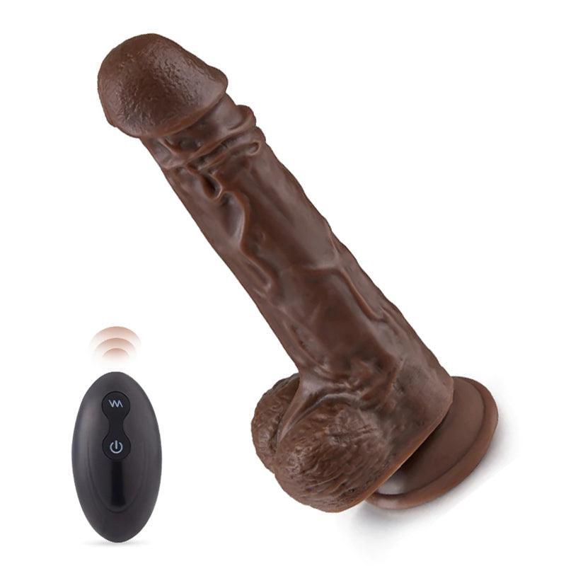 BBC LOVER-9.05 Inch Realistic 8 Thrusting Vibrating Heating Black Dildo with Remote Control - Xoxomoving