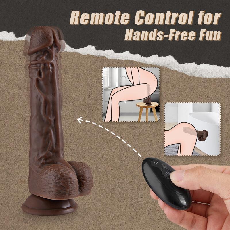 BBC LOVER-9.05 Inch Realistic 8 Thrusting Vibrating Heating Black Dildo with Remote Control - Xoxomoving