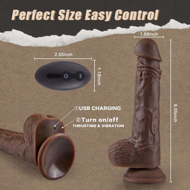 BBC LOVER-9.05 Inch Realistic 8 Thrusting Vibrating Heating Black Dildo with Remote Control - Xoxomoving