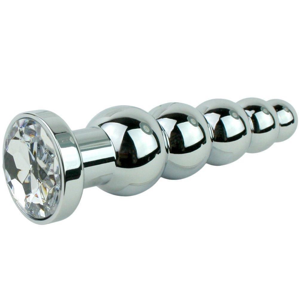 Beaded Metal Anal Fetish Plug with Crystal Base - Xoxomoving