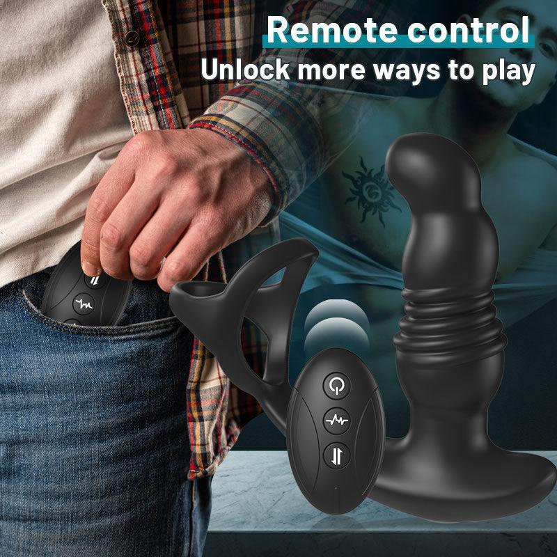 Remote Control Anal Massager with Cock Cage - Intense Prostate Stimulation! - Xoxomoving