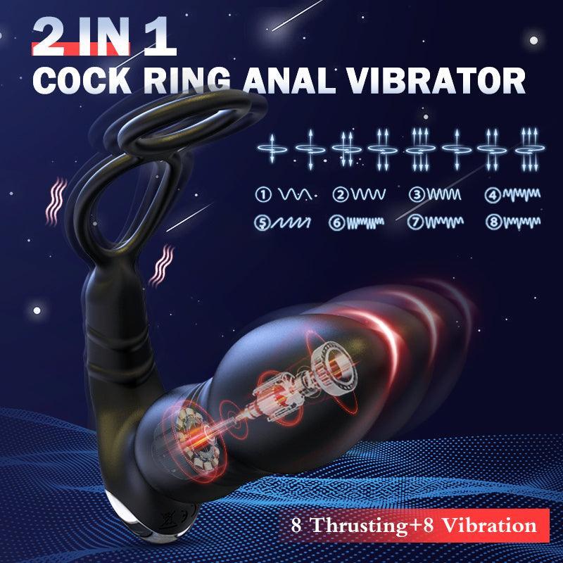 Xoxomoving 2 In 1 8 Thrusting 8 Vibration Cock Ring Anal Vibrator - Xoxomoving