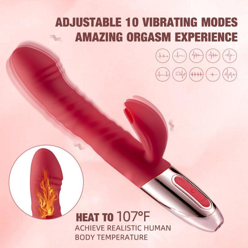 Xoxmoving 3-IN-1 Retractable Burgundy Heated Vibrator - Xoxomoving