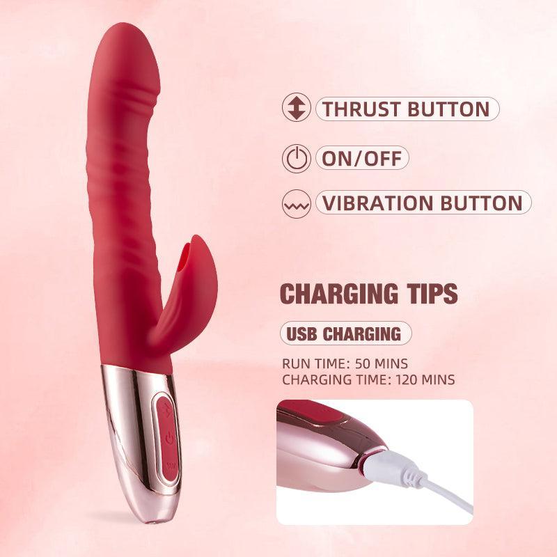 Xoxmoving 3-IN-1 Retractable Burgundy Heated Vibrator - Xoxomoving