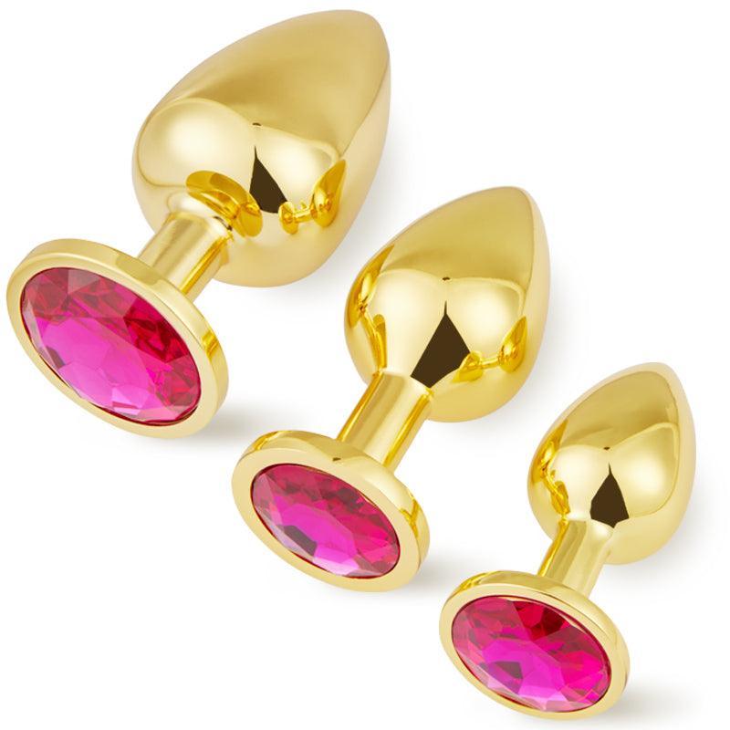 XoXomoving 3 Pieces Gold Jewelled Aluminium Butt Plug - Xoxomoving