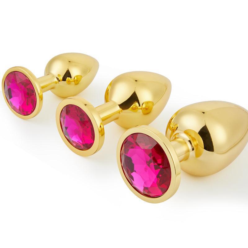 XoXomoving 3 Pieces Gold Jewelled Aluminium Butt Plug - Xoxomoving