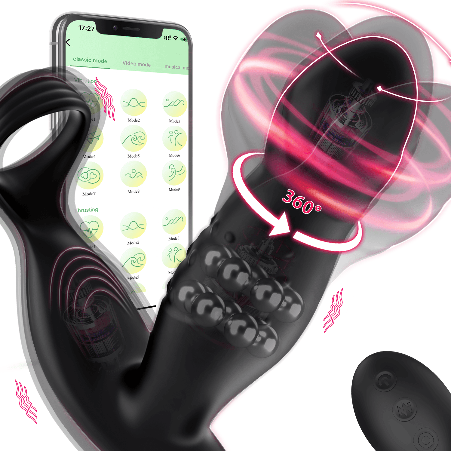 Xoxmoving 360° Rotating and Vibrating Anal Vibrator with Silicone Cock Ring - Xoxomoving