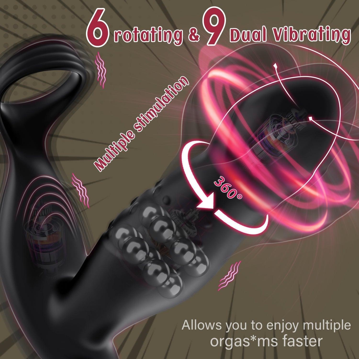 Xoxmoving 360° Rotating and Vibrating Anal Vibrator with Silicone Cock Ring - Xoxomoving