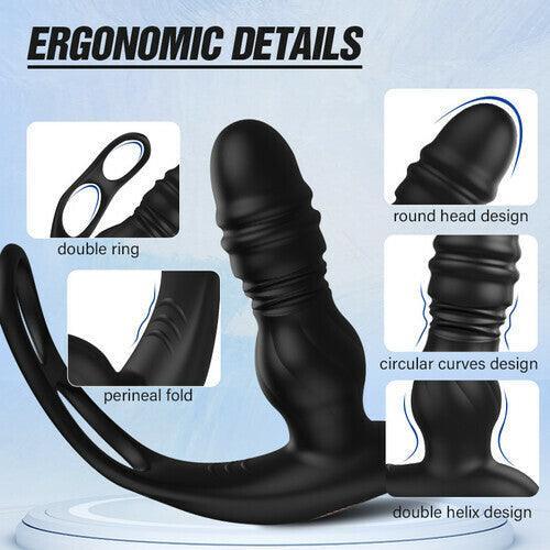 Xoxomoving 7 Thrusting 7 Vibrating Dual Cock Ring Male Prostate Massager - Xoxomoving