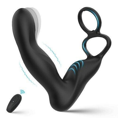 Xoxmoving Finger-like Wiggle 9 Swing Vibrating Prostate Massager with Double Cock Ring - Xoxomoving