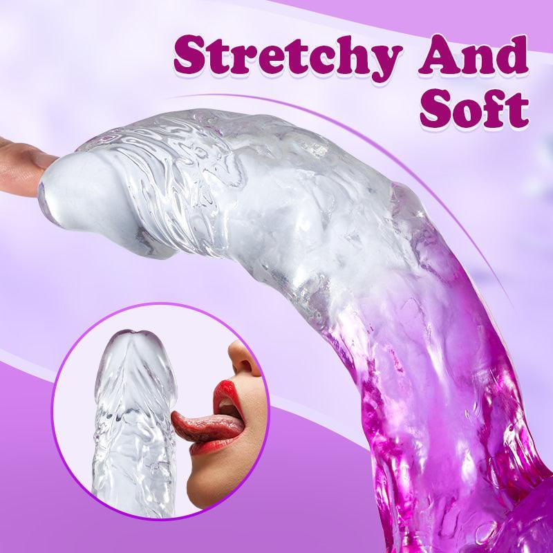 Xoxmoving Gradient Color Lifelike Clear G Spot Silicone Purple Dildo with Suction Cup Anal Plug 9.05 Inch - Xoxomoving