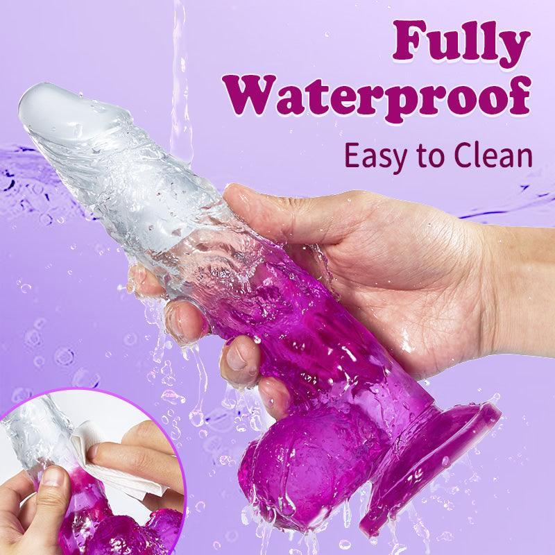 Xoxmoving Gradient Color Lifelike Clear G Spot Silicone Purple Dildo with Suction Cup Anal Plug 9.05 Inch - Xoxomoving