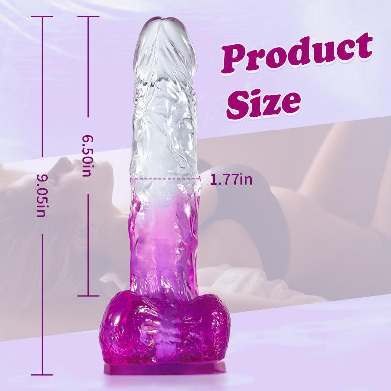 Xoxmoving Gradient Color Lifelike Clear G Spot Silicone Purple Dildo with Suction Cup Anal Plug 9.05 Inch - Xoxomoving