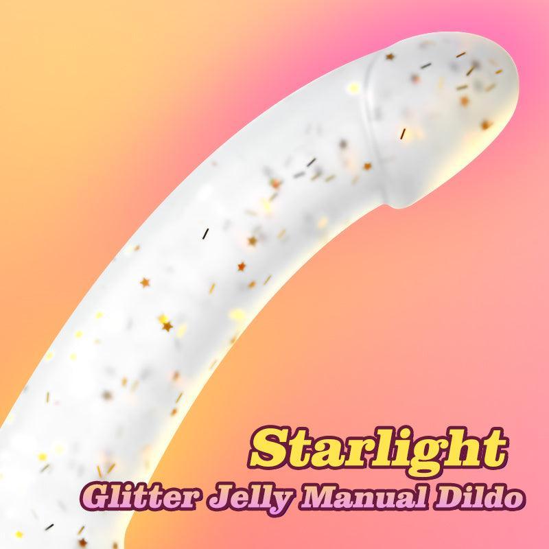 XoXomoving - Jelly Clear Star Glitter 6.29in Handheld Dildo - Xoxomoving