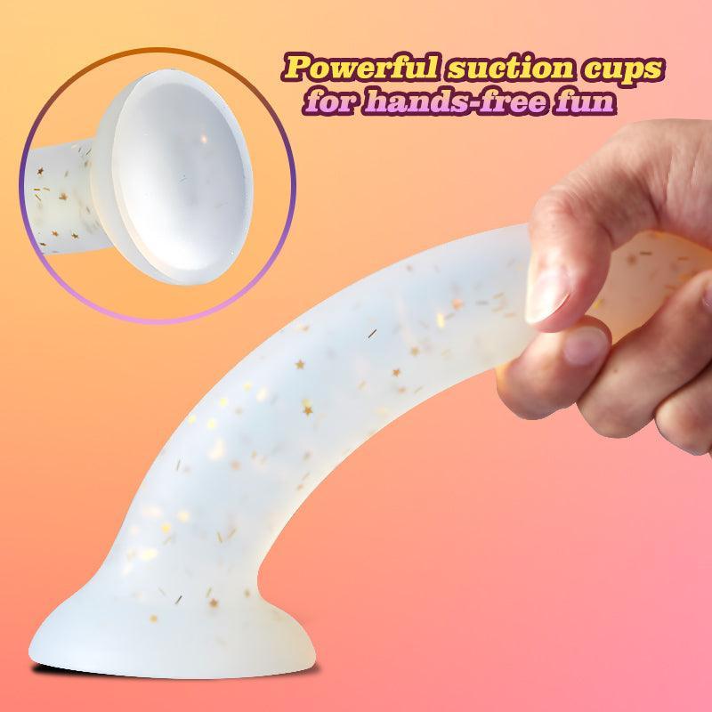 XoXomoving - Jelly Clear Star Glitter 6.29in Handheld Dildo - Xoxomoving