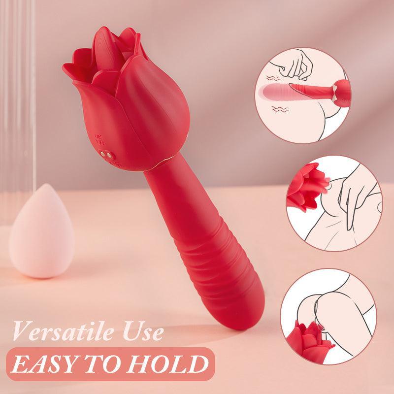 Xoxomoving Red Rose Low Noise 5 Thrusting & Vibrating 7 Tongue Licking Vibrator - Xoxomoving