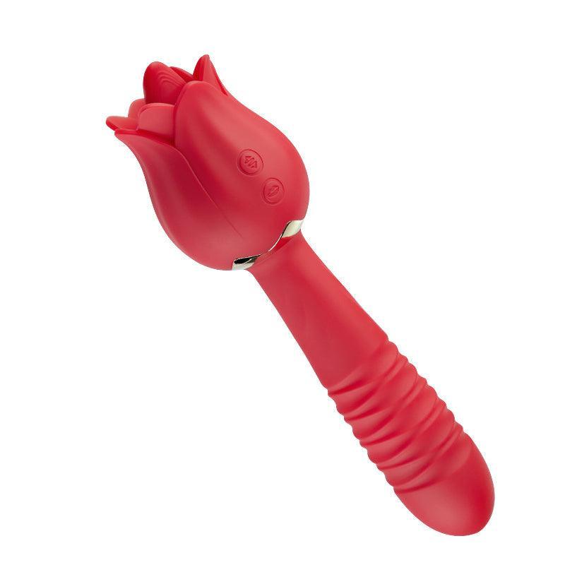 Xoxomoving Red Rose Low Noise 5 Thrusting & Vibrating 7 Tongue Licking Vibrator - Xoxomoving