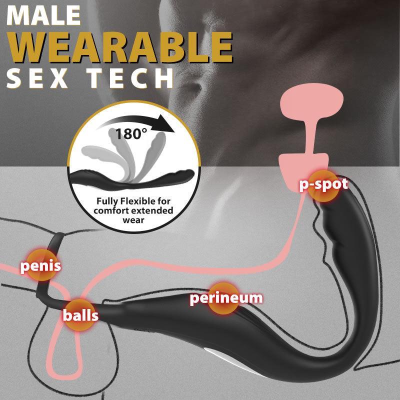 BGS Wearable Prostate Massager 10 Quiet Vibrations Dual Cock Ring - Xoxomoving