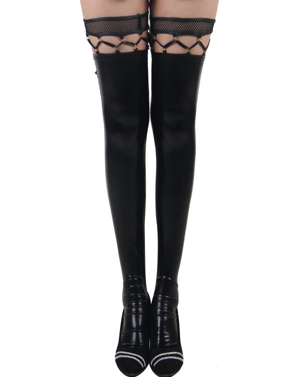 Black Faux Leather Stockings - One Size Fits Most - Xoxomoving