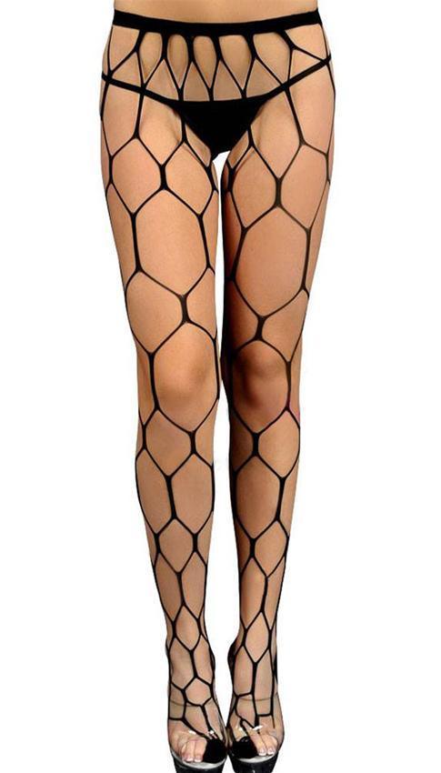 Black Hexagon Net Pantyhose - One Size Fits Most - Xoxomoving