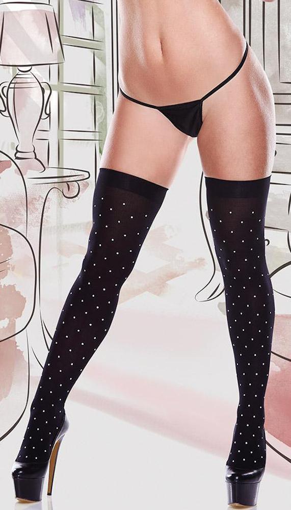 Black Opaque Polka Dot Stockings with Bow - Xoxomoving