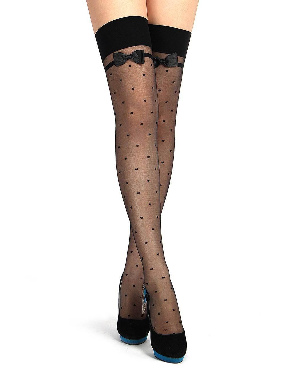 Black Polka-Dot Stockings - One Size Fits Most - Xoxomoving