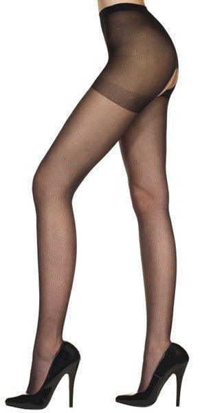 Black Sheer Crotchless Pantyhose - OS/Queen Size Available - Xoxomoving