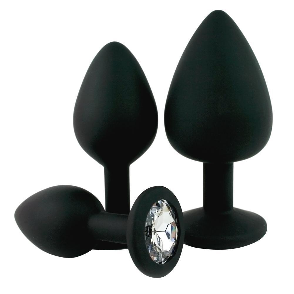 Black Silicone Jeweled Anal Plug - Available In 3 Sizes! - Xoxomoving