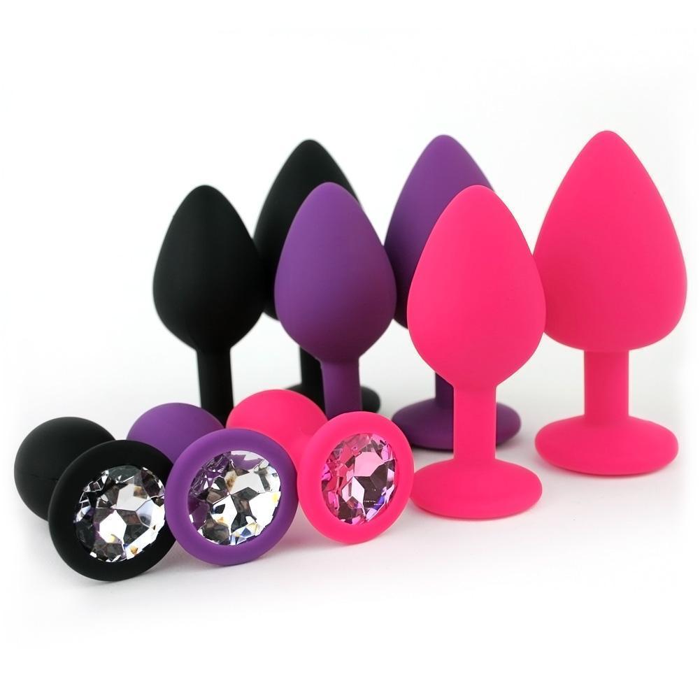 Black Silicone Jeweled Anal Plug - Available In 3 Sizes! - Xoxomoving