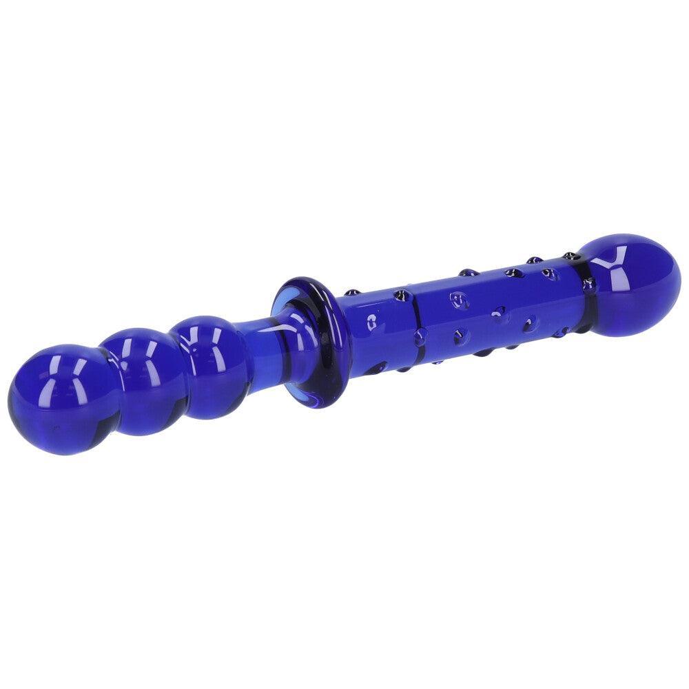 Blue Textured Dual-Ended Glass Dildo - Xoxomoving