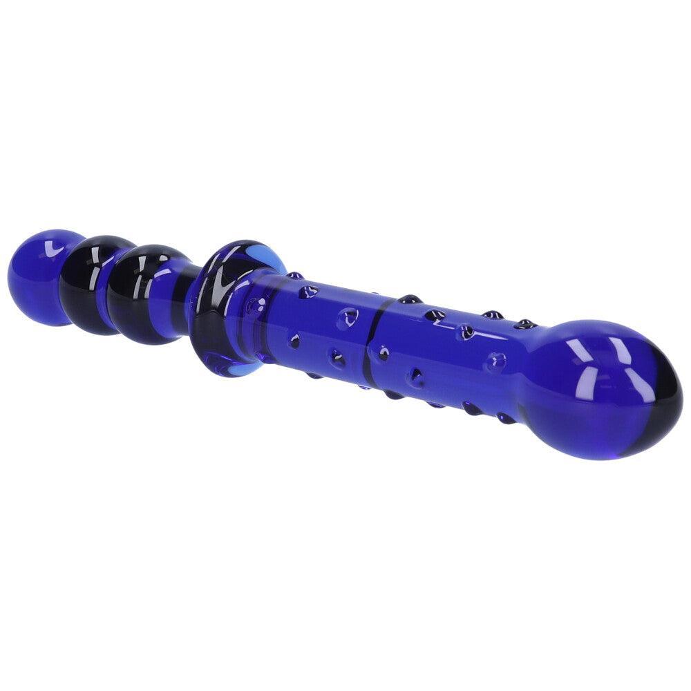 Blue Textured Dual-Ended Glass Dildo - Xoxomoving