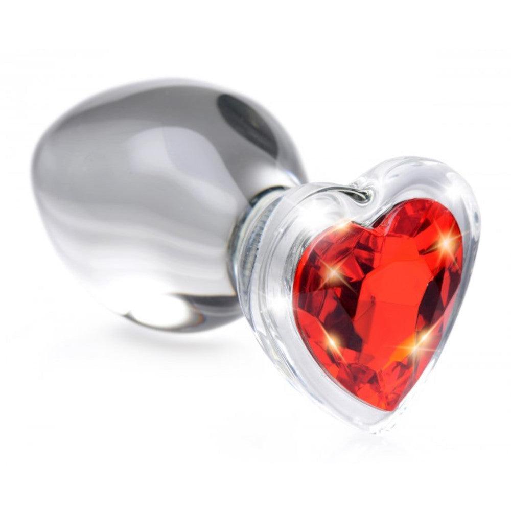 Booty Sparks Red Heart Gem Glass Anal Plug - Xoxomoving