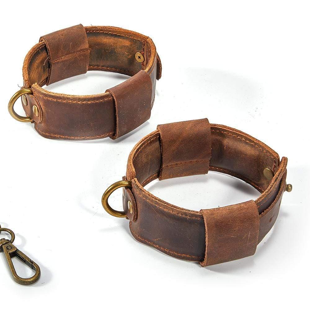 Brown Leather Adjustable Ankle Cuffs SM Toy - Xoxomoving