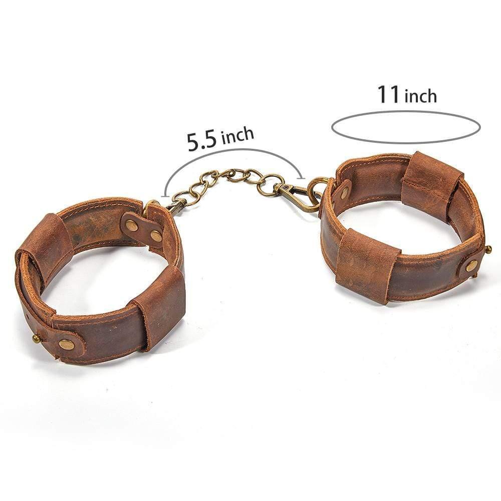 Brown Leather Adjustable Ankle Cuffs SM Toy - Xoxomoving