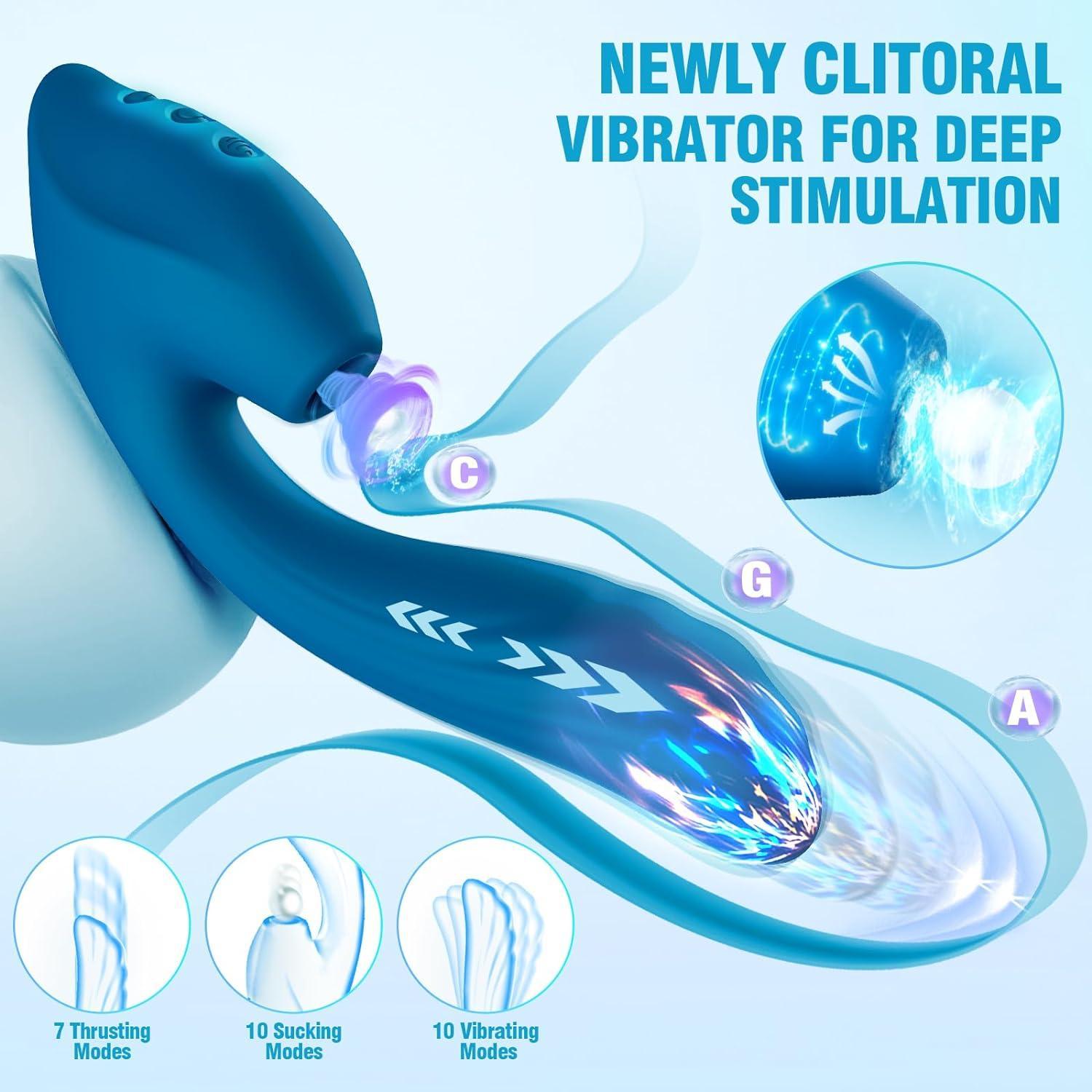 Clitoral Stimulator - QUZAR 3in1, Thrust & Suction, G-Spot Exploration - Xoxomoving