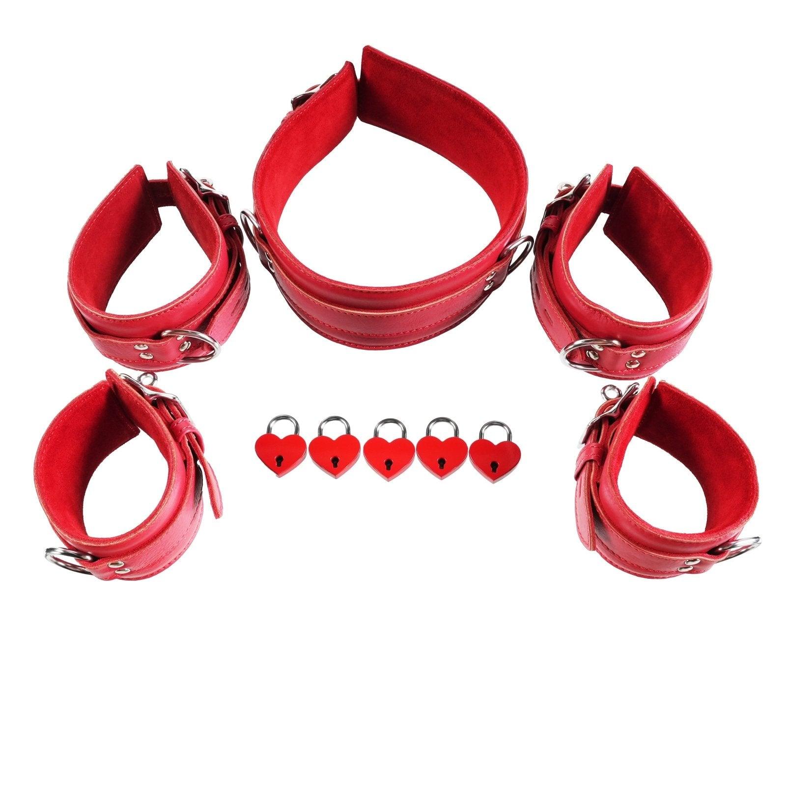 5 Piece Leather Collar Cuffs Set by Kink - Xoxomoving