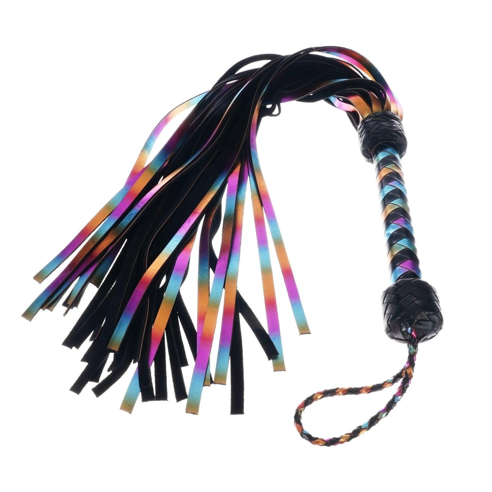 Holographic Rainbow Leather Flogger By Kink - Xoxomoving