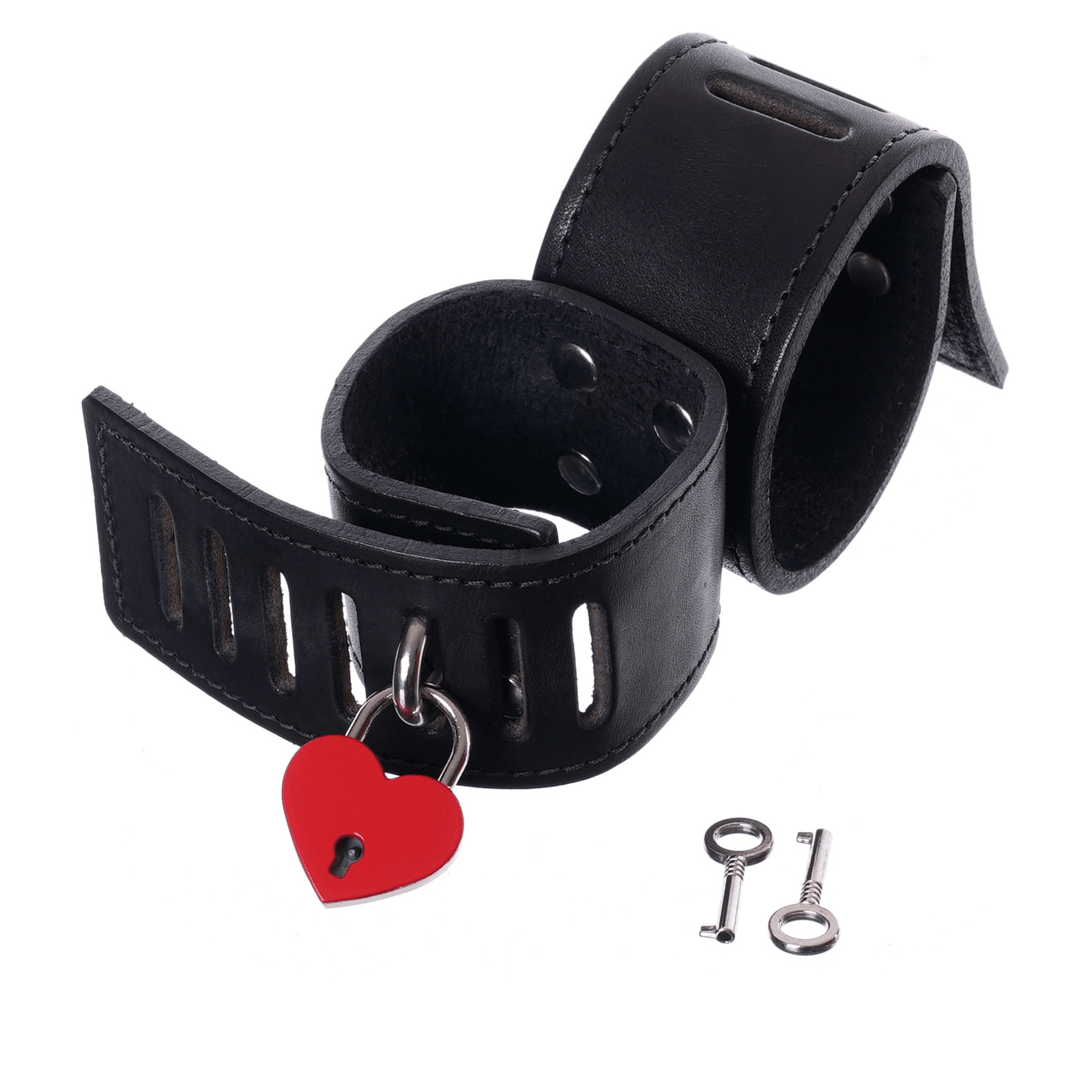 Secure Leather Cross Cuff with 2 Love Locks By Kink - Xoxomoving