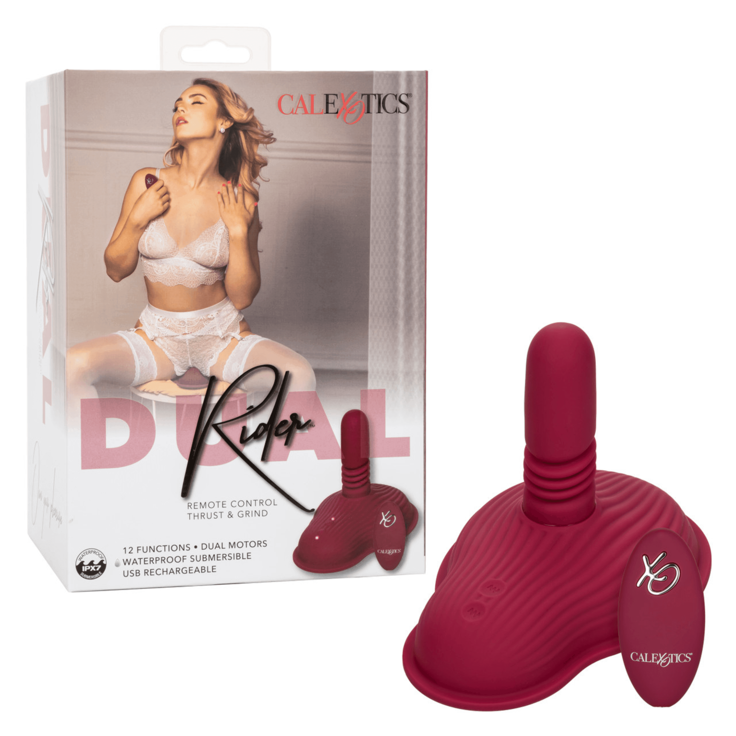 Dual Rider Rechargeable Silicone Remote Control Thrust & Grind Massager - Red - Xoxomoving