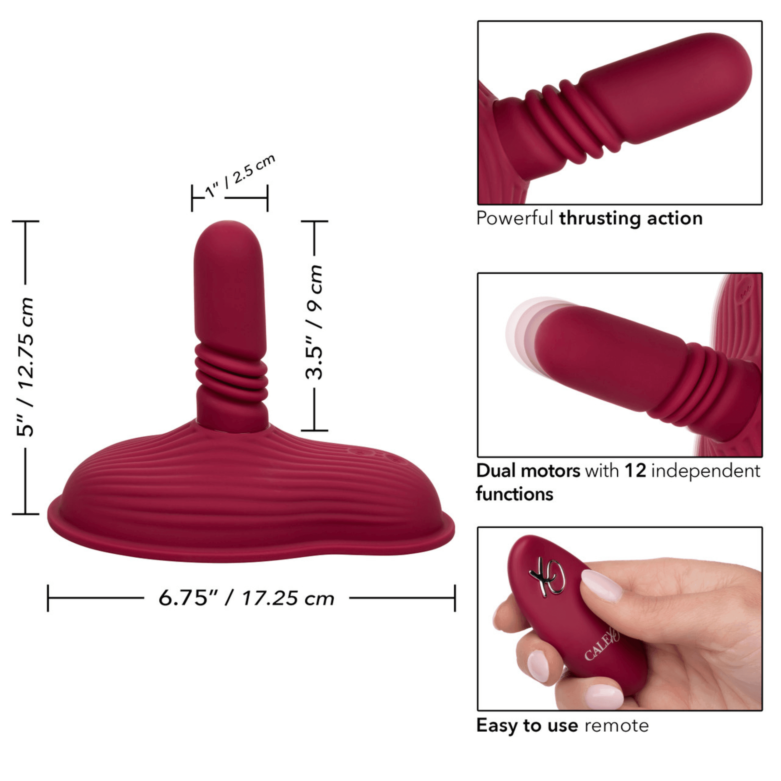 Dual Rider Rechargeable Silicone Remote Control Thrust & Grind Massager - Red - Xoxomoving