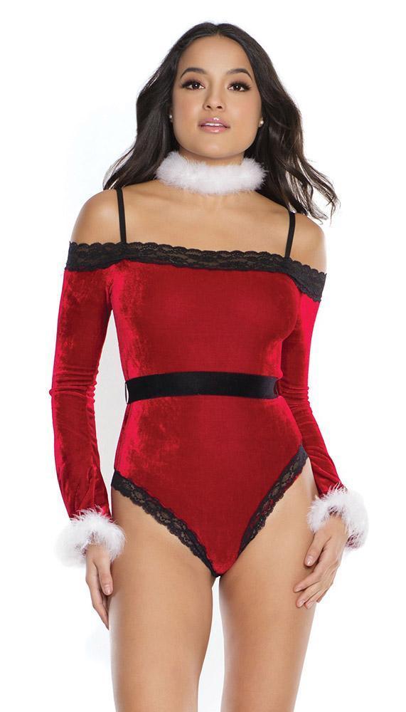 Elegant Red Velvet Off The Shoulder Teddy - Xoxomoving