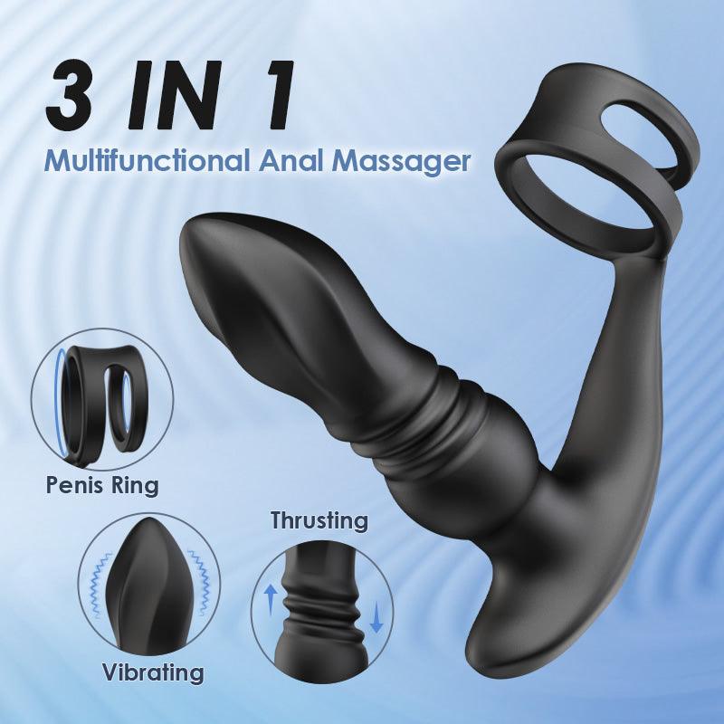 Ellis 7 Thrusting Vibrating Drill Spirals with Double Cock Rings Prostate Massager - Xoxomoving