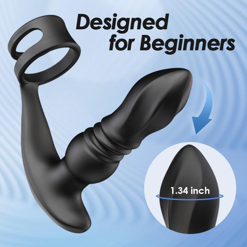 Ellis 7 Thrusting Vibrating Drill Spirals with Double Cock Rings Prostate Massager - Xoxomoving