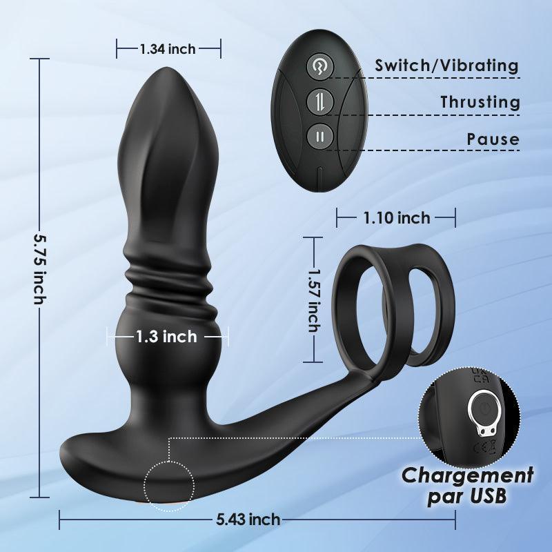 Ellis 7 Thrusting Vibrating Drill Spirals with Double Cock Rings Prostate Massager - Xoxomoving